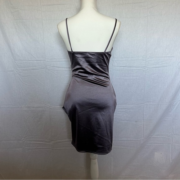 Satin Mini Dress Sleeveless Party Cocktail Ruched Bodycon Dress gLare - Picture 3 of 5